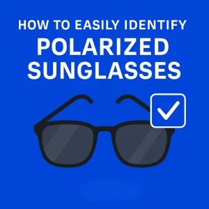 This infographic illustrates how to easily identify polarized sunglasses. It features a vibrant blue background with bold white text at the top reading "HOW TO EASILY IDENTIFY POLARIZED SUNGLASSES." A simple illustration of sunglasses with polarized lenses is shown, accompanied by a checkmark symbol to the right, indicating confirmation. The "ahrefs" logo is positioned at the bottom, completing the clean and readable design.